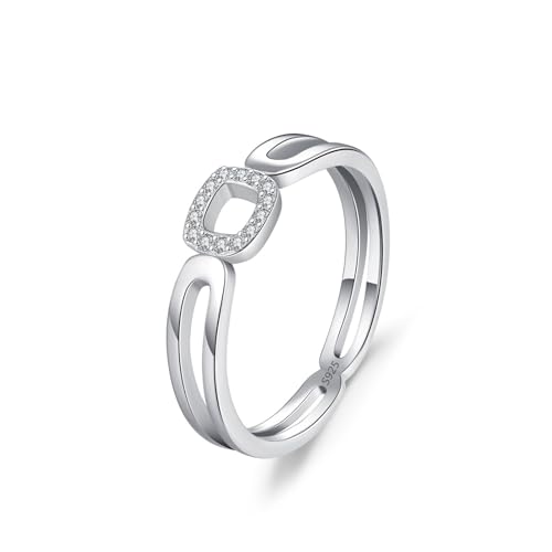 Skcess Ring Damen 925 Sterlingsilber, Damen Ringe Weiß Zirkonia Ring Geometrisches Hohldesign, Quadratisch Größe 57 (18.1) von Skcess