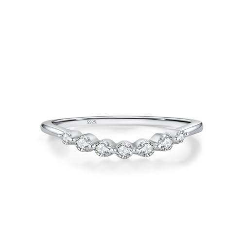 Skcess Ring Damen 925 Sterlingsilber, Damenring Weiß Zirkonia Ring Gebogene Reihe Kleiner Zirkonia Größe 60 (19.1) von Skcess