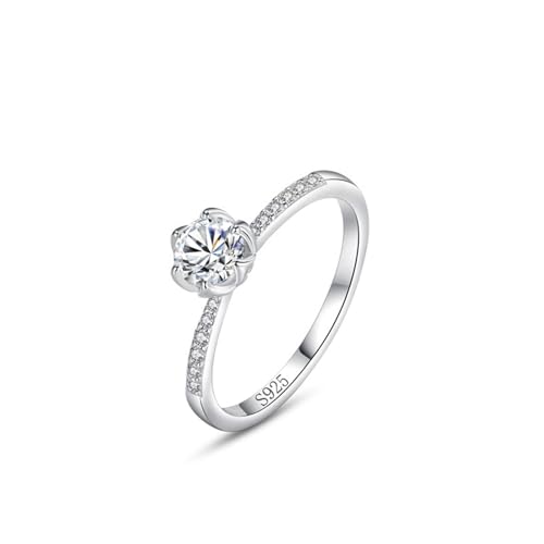 Skcess Ring Damen 925 Sterlingsilber, Damenring Weiß Zirkonia Ring Kleiner Blumenring mit Semi-Eternity-Motiv Größe 57 (18.1) von Skcess
