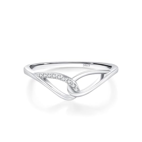 Skcess Ring Damen 925 Sterlingsilber, Fingerring Damen Weiß Zirkonia Ring Ausgehöhlte Flügel Größe 57 (18.1) von Skcess