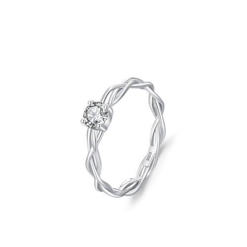 Skcess Ring Damen 925 Sterlingsilber, Ringe Damen Weiß Zirkonia Ring Rattan-Kreuz-Design mit Solitär Größe 52 (16.6) von Skcess