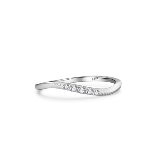Skcess Ring Damen 925 Sterlingsilber, Verlobungsring Damen Weiß Zirkonia Ring Welle Größe 52 (16.6) von Skcess