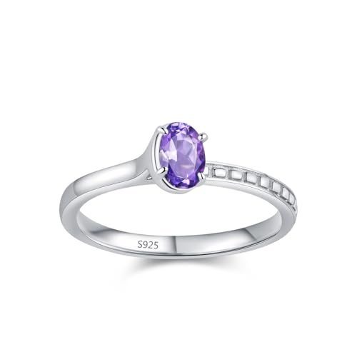 Skcess Ring Frauen 925 Sterlingsilber, Fingerring Damen Lila Zirkonia Ring Schlichte Vierzackige Solitärringe Größe 49 (15.6) von Skcess