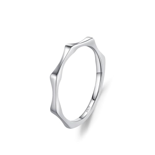 Skcess Ring Frauen 925 Sterlingsilber, Ring Damen Ohne Edelstein Schlichter, Schlichter Bambusring Größe 54 (17.2) von Skcess