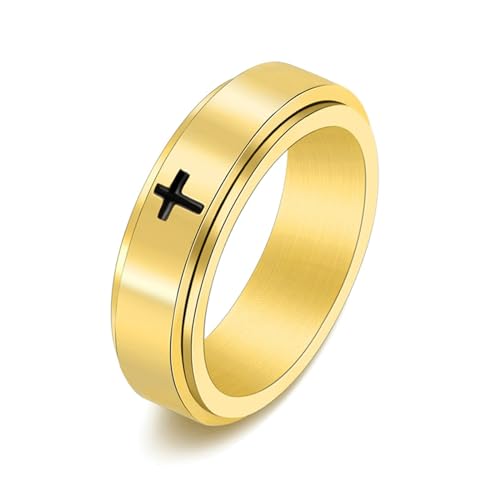 Skcess Ring Herren Titan, Ring Herren Gold Kreuzen Ringe für Herren Männer Größe 62 (19.7) von Skcess