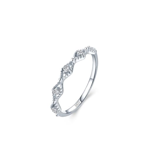 Skcess Ring Mädchen 925 Sterlingsilber, Damen Ring Weiß Zirkonia Ring Diamantförmiges Hohldesign mit Mikropflaster Größe 52 (16.6) von Skcess