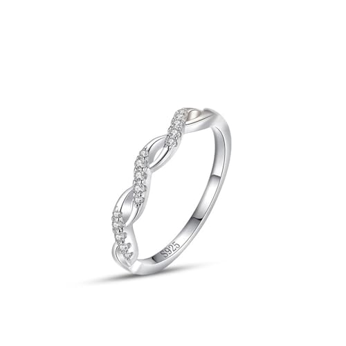 Skcess Ring Mädchen 925 Sterlingsilber, Damen Ring Weiß Zirkonia Ring Verflochtene Wellen Größe 60 (19.1) von Skcess