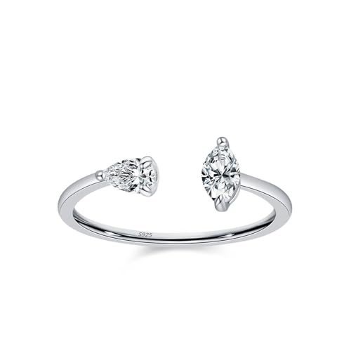 Skcess Ring Mädchen 925 Sterlingsilber, Damenring Weiß Zirkonia Ring Offener Ring mit Unregelmäßigem Zirkon Größe 60 (19.1) von Skcess