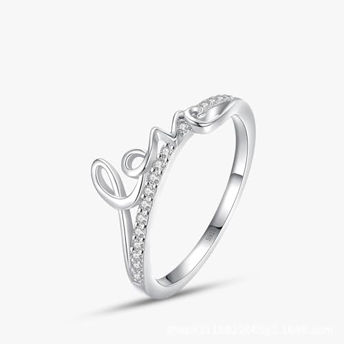 Skcess Ring Mädchen 925 Sterlingsilber, Fingerring Damen Weiß Zirkonia Ring Love-Buchstabe Größe 57 (18.1) von Skcess