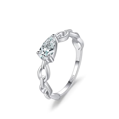 Skcess Ring Mädchen 925 Sterlingsilber, Ringe Damen Weiß Zirkonia Ring Hohlkettenband mit Solitär Größe 49 (15.6) von Skcess