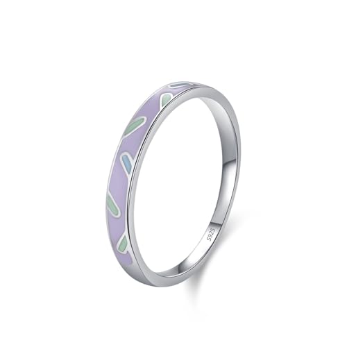 Skcess Ring Mädchen 925 Sterlingsilber, Ringe Frauen Ohne Edelstein Böhmischer, Bunter Emaille-Ring Lila Grün Größe 49 (15.6) von Skcess