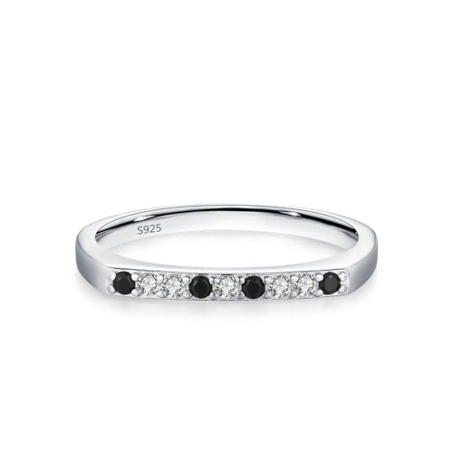 Skcess Ring Mädchen 925 Sterlingsilber, Ringe Frauen Weiß Schwarz Zirkonia Ring Schwarz-Weiße Zirkonreihe Größe 60 (19.1) von Skcess