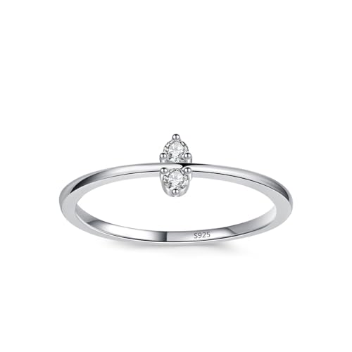 Skcess Ring Mädchen 925 Sterlingsilber, Ringe Frauen Weiß Zirkonia Ring Kleiner Doppelstein Größe 49 (15.6) von Skcess