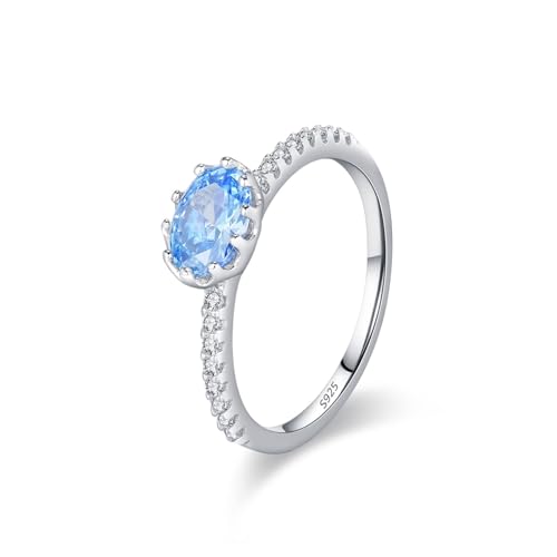 Skcess Ring Women 925 Sterlingsilber, Damen Ringe Hellblau Zirkonia Ring Eternity mit Ovalem Solitär Größe 49 (15.6) von Skcess