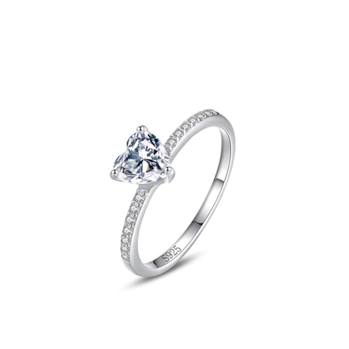 Skcess Ring Women 925 Sterlingsilber, Damen Ringe Weiß Zirkonia Ring Herz-Solitär mit Semi-Eternity-Ring Größe 49 (15.6) von Skcess