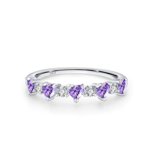 Skcess Ring Women 925 Sterlingsilber, Damenring Weiß Lila Zirkonia Ring Herzförmige Zirkonreihe Größe 49 (15.6) von Skcess