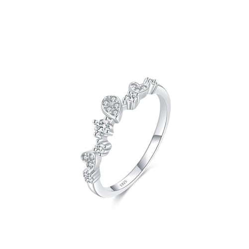 Skcess Ring Women 925 Sterlingsilber, Fingerring Damen Weiß Zirkonia Ring Zweiteiliger V-Ring mit Zirkon Größe 54 (17.2) von Skcess
