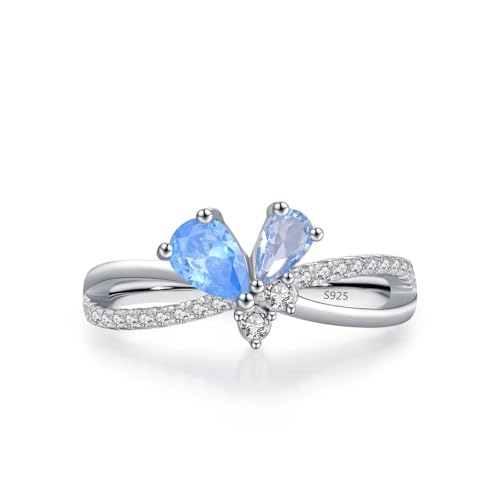 Skcess Ring Women 925 Sterlingsilber, Verlobungsring Damen Weiß Zirkonia Ring Doppellagig mit Zirkon-Schmetterling Größe 52 (16.6) von Skcess