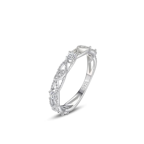 Skcess Ringe Damen 925 Sterlingsilber, Damen Ringe Weiß Zirkonia Ring Hohlblatt und Ranke Größe 60 (19.1) von Skcess