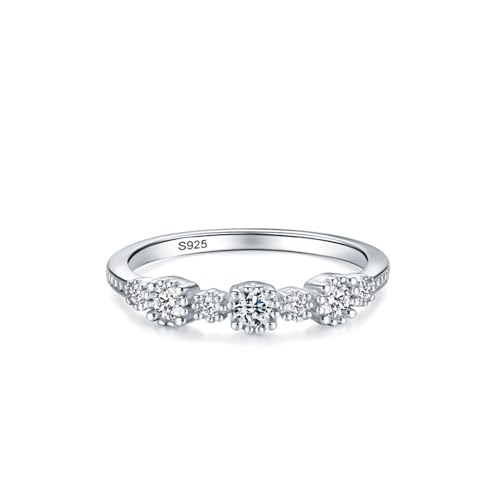 Skcess Ringe Damen 925 Sterlingsilber, Damen Ringe Weiß Zirkonia Ring Schlichter Drei-Stein-Ring Größe 60 (19.1) von Skcess