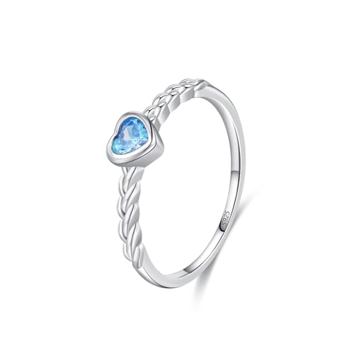 Skcess Ringe Damen 925 Sterlingsilber, Fingerring Damen Blau Zirkonia Ring Gedrehter Ring mit Herzförmigem Zirkon Größe 60 (19.1) von Skcess