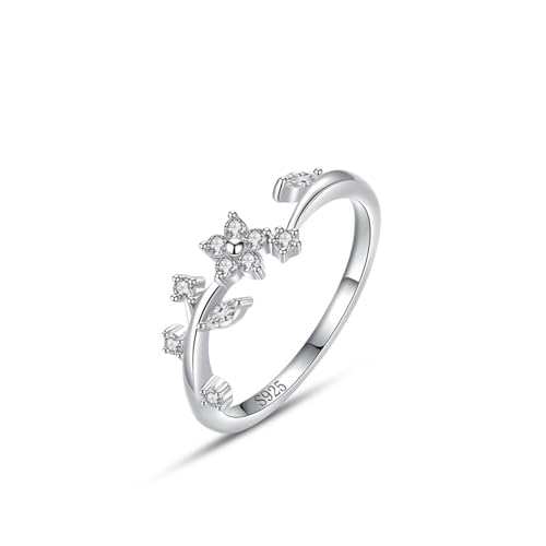 Skcess Ringe Damen 925 Sterlingsilber, Fingerring Damen Weiß Zirkonia Ring Blumen und Blätter Größe 52 (16.6) von Skcess