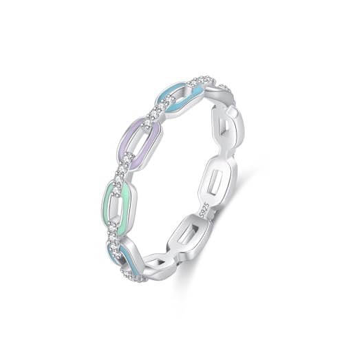 Skcess Ringe Damen 925 Sterlingsilber, Fingerring Damen Weiß Zirkonia Ring Mehrfarbiger Hohlkettenring Größe 57 (18.1) von Skcess
