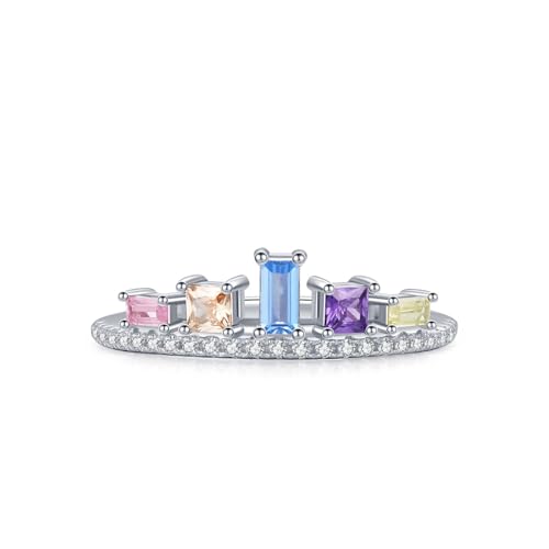 Skcess Ringe Damen 925 Sterlingsilber, Ring Frauen Mehrfarbig Zirkonia Ring Mehrfarbiger Zirkonkrone Größe 52 (16.6) von Skcess