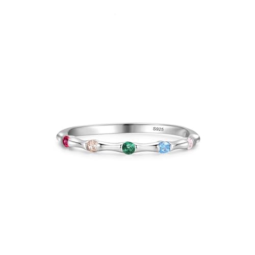 Skcess Ringe Damen 925 Sterlingsilber, Ring Frauen Weiß Zirkonia Ring Bambusring mit Farbigem Zirkon Größe 57 (18.1) von Skcess