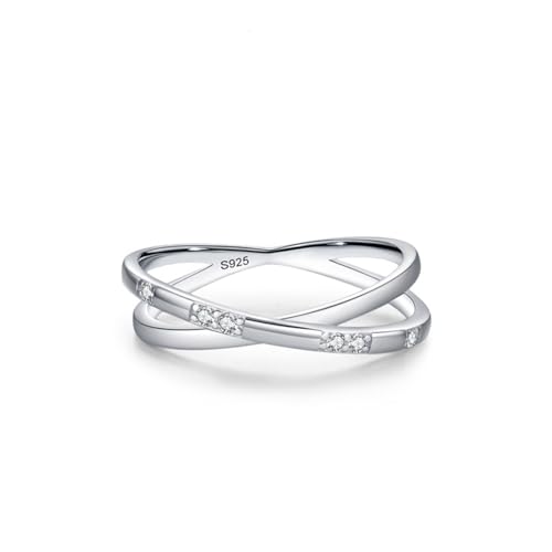 Skcess Ringe Damen 925 Sterlingsilber, Ring Women Weiß Zirkonia Ring Doppellagiges Kreuz-Design Größe 60 (19.1) von Skcess