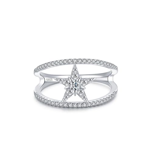 Skcess Ringe Damen 925 Sterlingsilber, Ringe Damen Weiß Zirkonia Ring Stern und Doppellagigem Zirkon Größe 57 (18.1) von Skcess
