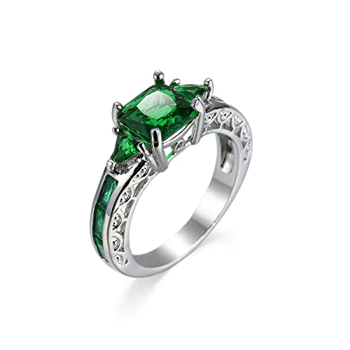 Skcess Ringe Damen Versilbert, Modeschmuck Ringe Grün Klassischer Schlichter Ring Zirkonia Verlobungsringe Größe 54 (17.2) von Skcess