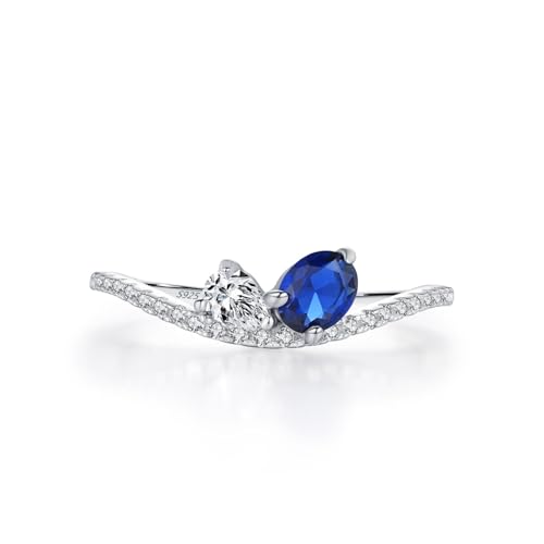 Skcess Ringe Frauen 925 Sterlingsilber, Damen Ring Blau Weiß Zirkonia Ring Eleganter Stil mit Zirkon Größe 49 (15.6) von Skcess