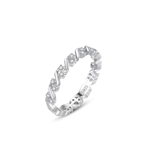 Skcess Ringe Frauen 925 Sterlingsilber, Damen Ring Weiß Zirkonia Ring Versetzter Hohlkreis Größe 57 (18.1) von Skcess