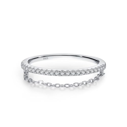 Skcess Ringe Frauen 925 Sterlingsilber, Fingerring Damen Weiß Zirkonia Ring Doppellagige Kette und Ewigkeitsband Größe 57 (18.1) von Skcess