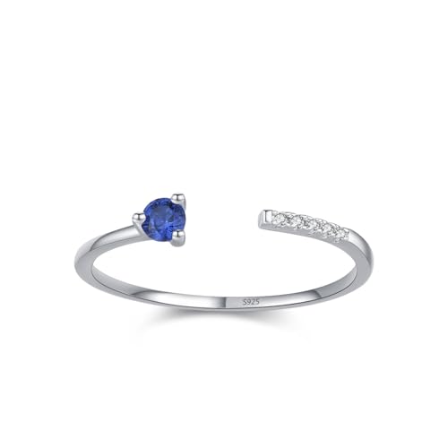 Skcess Ringe Frauen 925 Sterlingsilber, Ring Damen Blau Zirkonia Ring Blauer Offener Solitärring Größe 54 (17.2) von Skcess