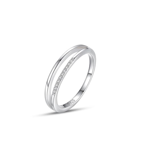 Skcess Ringe Frauen 925 Sterlingsilber, Ring Damen Weiß Zirkonia Ring Doppellinien Größe 57 (18.1) von Skcess