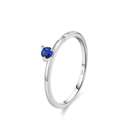 Skcess Ringe Frauen 925 Sterlingsilber, Ring Mädchen Blau Zirkonia Ring Kleiner Blauer Zirkon Größe 54 (17.2) von Skcess