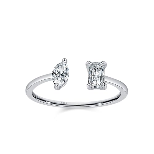 Skcess Ringe Frauen 925 Sterlingsilber, Ringe Frauen Weiß Zirkonia Ring Rechteckiger, Offener Marquise-Zirkonring Größe 60 (19.1) von Skcess
