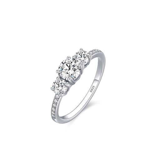 Skcess Ringe Frauen 925 Sterlingsilber, Verlobungsring Damen Weiß Zirkonia Ring Eleganter Drei-Stein-Ring Größe 52 (16.6) von Skcess