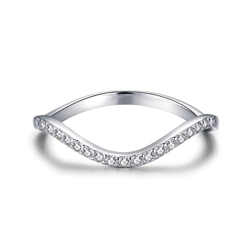 Skcess Ringe Frauen Silber 925, Verlobungsring Damen Silber Gewellter Einreihiger Diamantring Strass Verlobungsringe Größe 57 (18.1) von Skcess