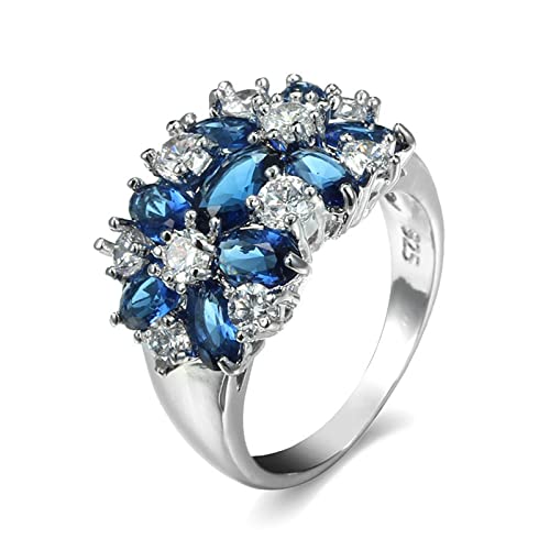 Skcess Ringe Vintage Versilbert, Eternity Ring Blau Blumen-Luxus-Ring Zirkonia Verlobungsringe Größe 57 (18.1) von Skcess