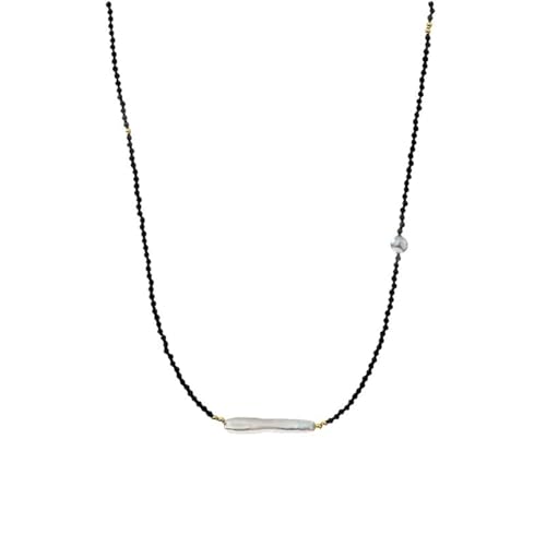 Skcess Silberkette Damen 925 mit Anhänger, Damen Halskette Gold Perlenkette (5-6 mm) Perle Weiß Halsketten mit Anhänger 41+5.5cm von Skcess