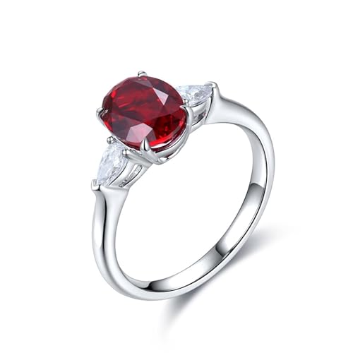 Skcess Sterlingsilber Damen Ringe Synthetischer Rubin 2.21 Ct Rot, Verlobungsring mit 3 Steinen 2,21 Ct Künstlicher Smaragd Größe 45 (14.3) von Skcess