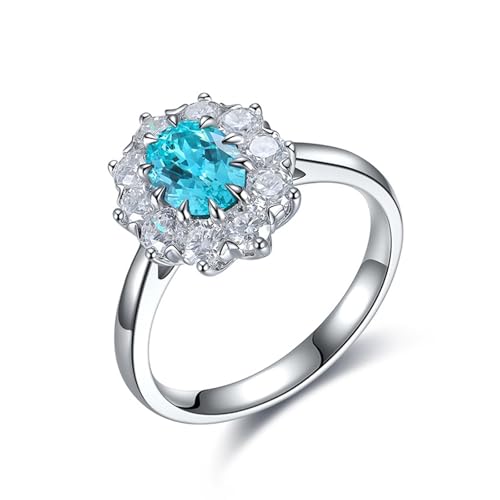 Skcess Sterlingsilber Eheringe Synthetischer Paraiba-Turmalin 1.38 Ct Seeblau, Damen Ringe Blume mit 1,38 Ct Künstlichem Paraiba-Turmalin Größe 50 (15.9) von Skcess