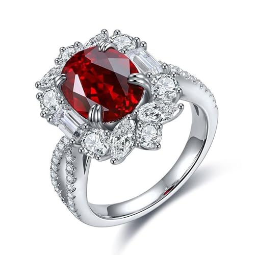 Skcess Sterlingsilber Engagement Ring Synthetischer Rubin 3.9 Ct Rot, Engagement Ring Blume mit 3,9 Ct Künstlichem Rubin Größe 57 (18.1) von Skcess