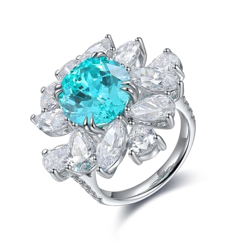 Skcess Sterlingsilber Eternity Ring, Zierlicher Ring Seeblau mit 9,79 Ct Künstlichem Paraiba-Turmalin Größe 49 (15.6) von Skcess