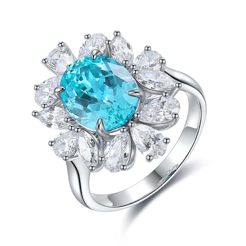 Skcess Sterlingsilber Promise Ring, Hochzeitsringe Seeblau mit 4,3 Ct Künstlichem Paraiba-Turmalin Größe 49 (15.6) von Skcess