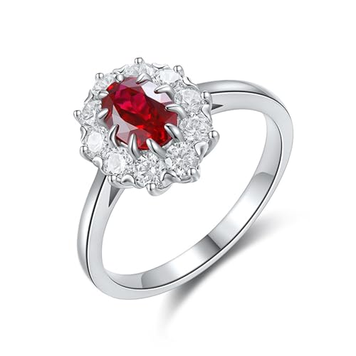 Skcess Sterlingsilber Ring Damen Synthetischer Rubin 1 Ct Rot, Ringe Blume mit 1 Karat Künstlichem Rubin Größe 57 (18.1) von Skcess