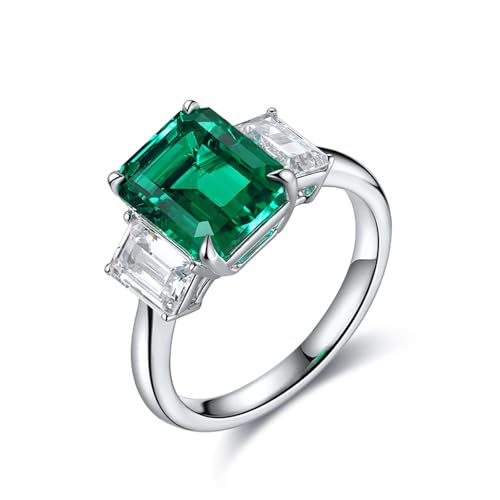 Skcess Sterlingsilber Ring Synthetischer Smaragd 1.327 Ct Grün, Eheringe mit 3 Steinen 1,327 Ct Künstlicher Smaragd Größe 56 (17.8) von Skcess